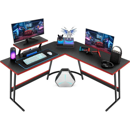 L Shaped Gaming Desk with Riser