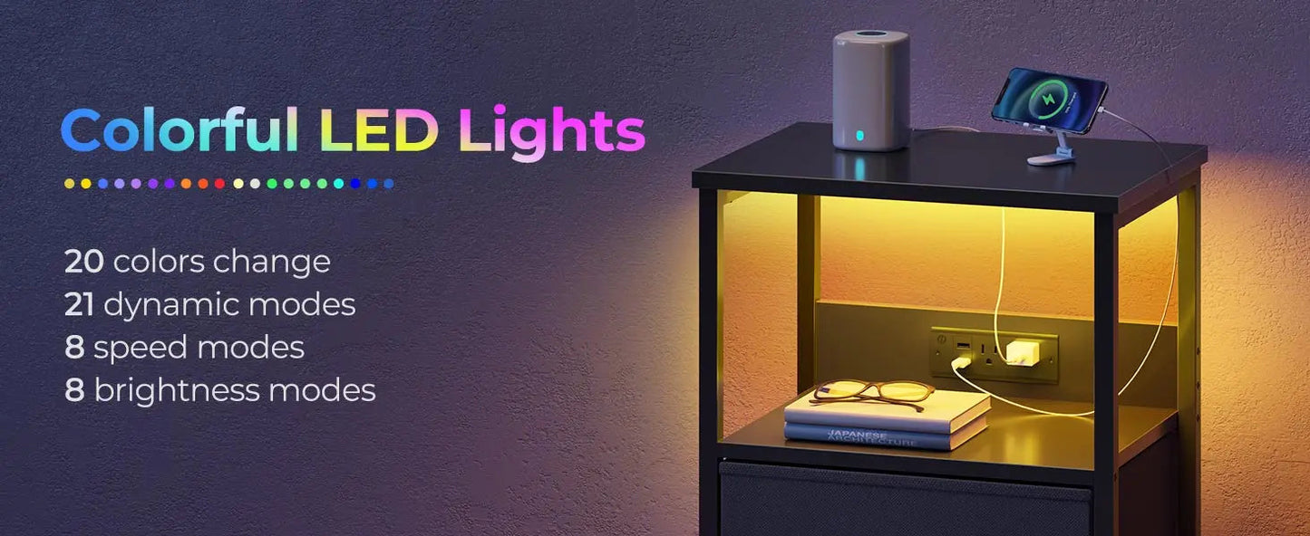 LED Nightstand with Charging Station