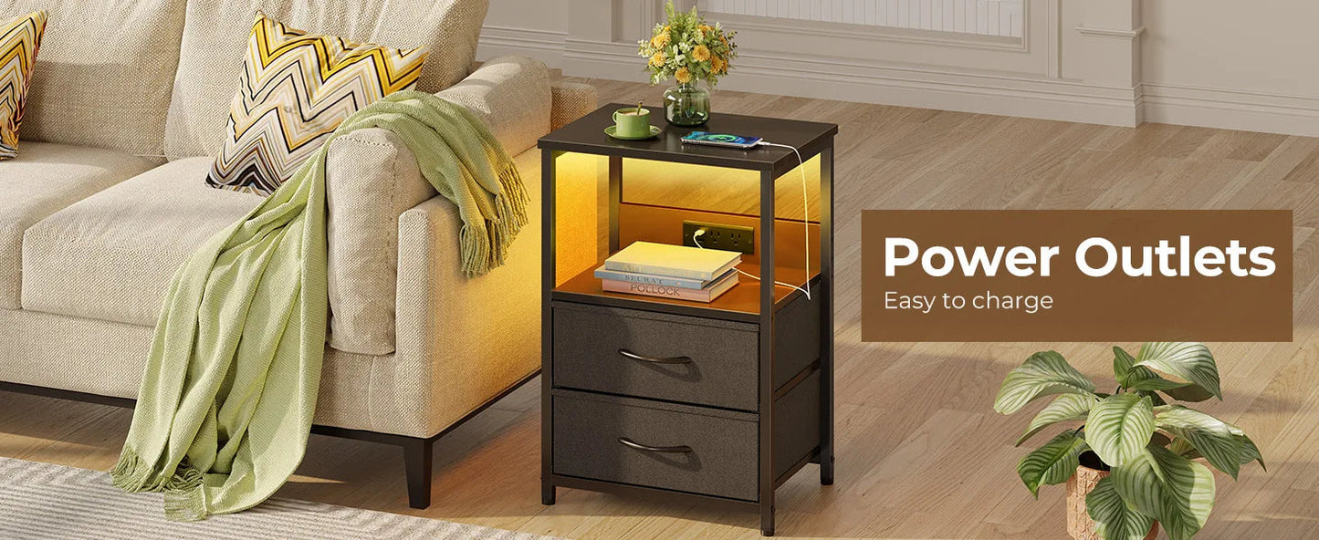 LED Nightstand with Charging Station