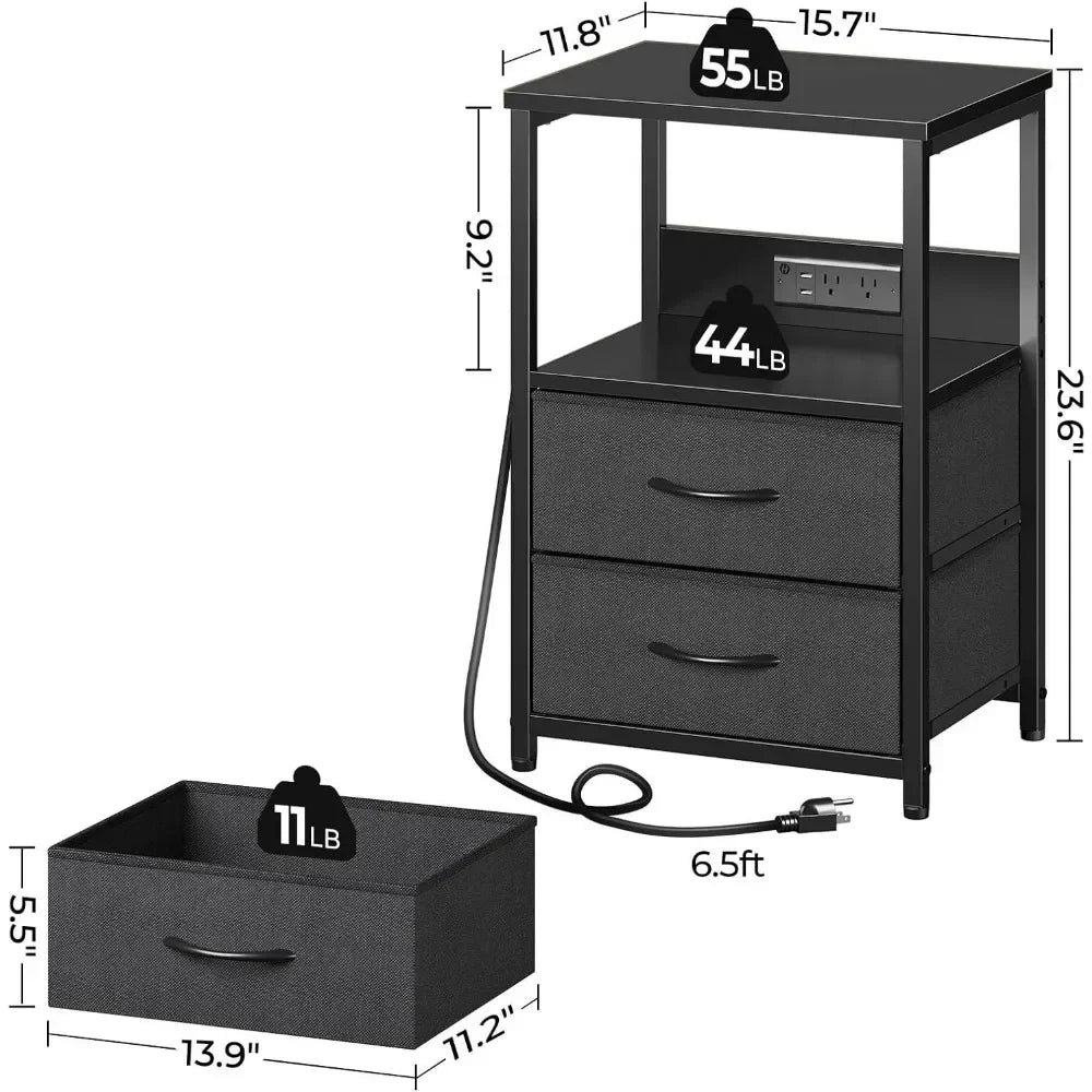 LED Nightstand with Charging Station