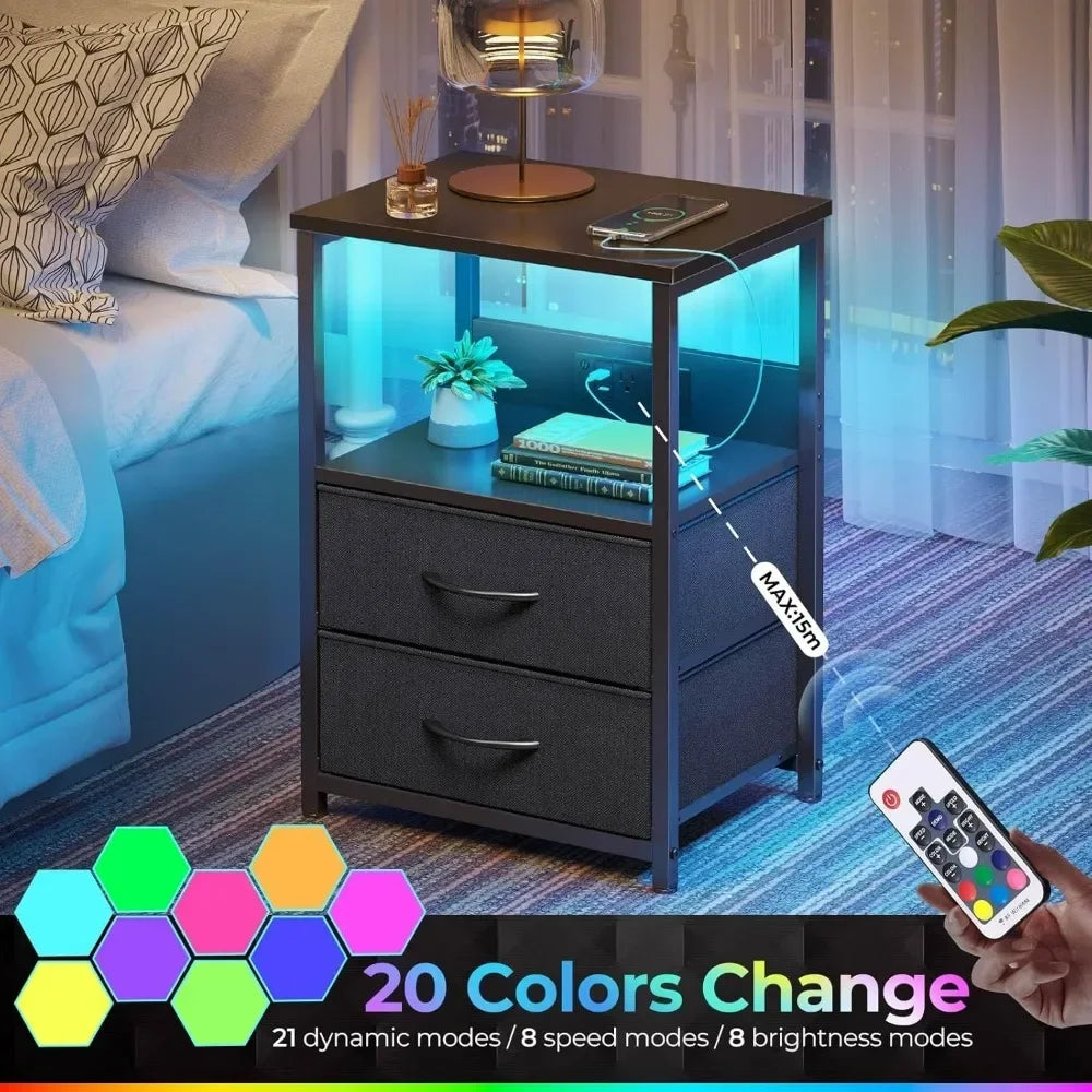 LED Nightstand with Charging Station