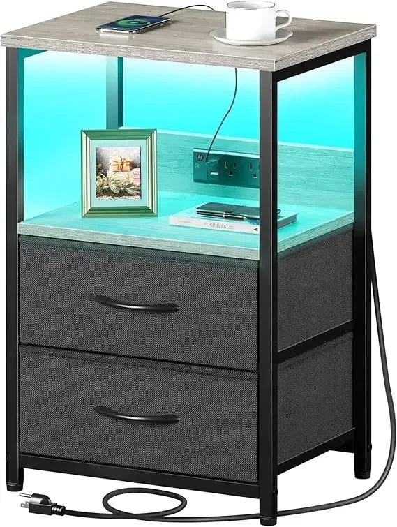 LED Nightstand with Charging Station