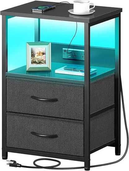 LED Nightstand with Charging Station