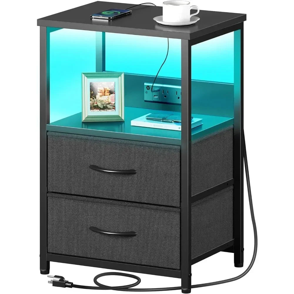 LED Nightstand with Charging Station