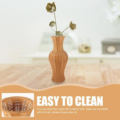 Large Rustic Rattan Floor Vase