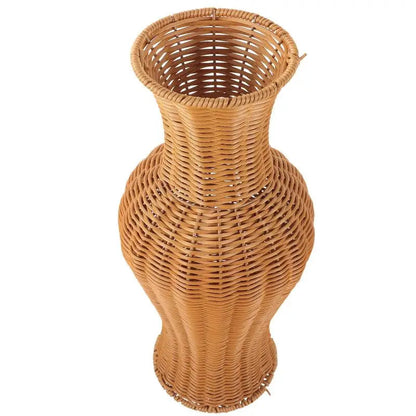 Large Rustic Rattan Floor Vase