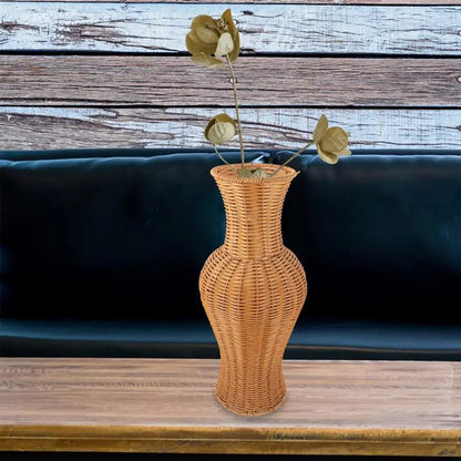 Large Rustic Rattan Floor Vase