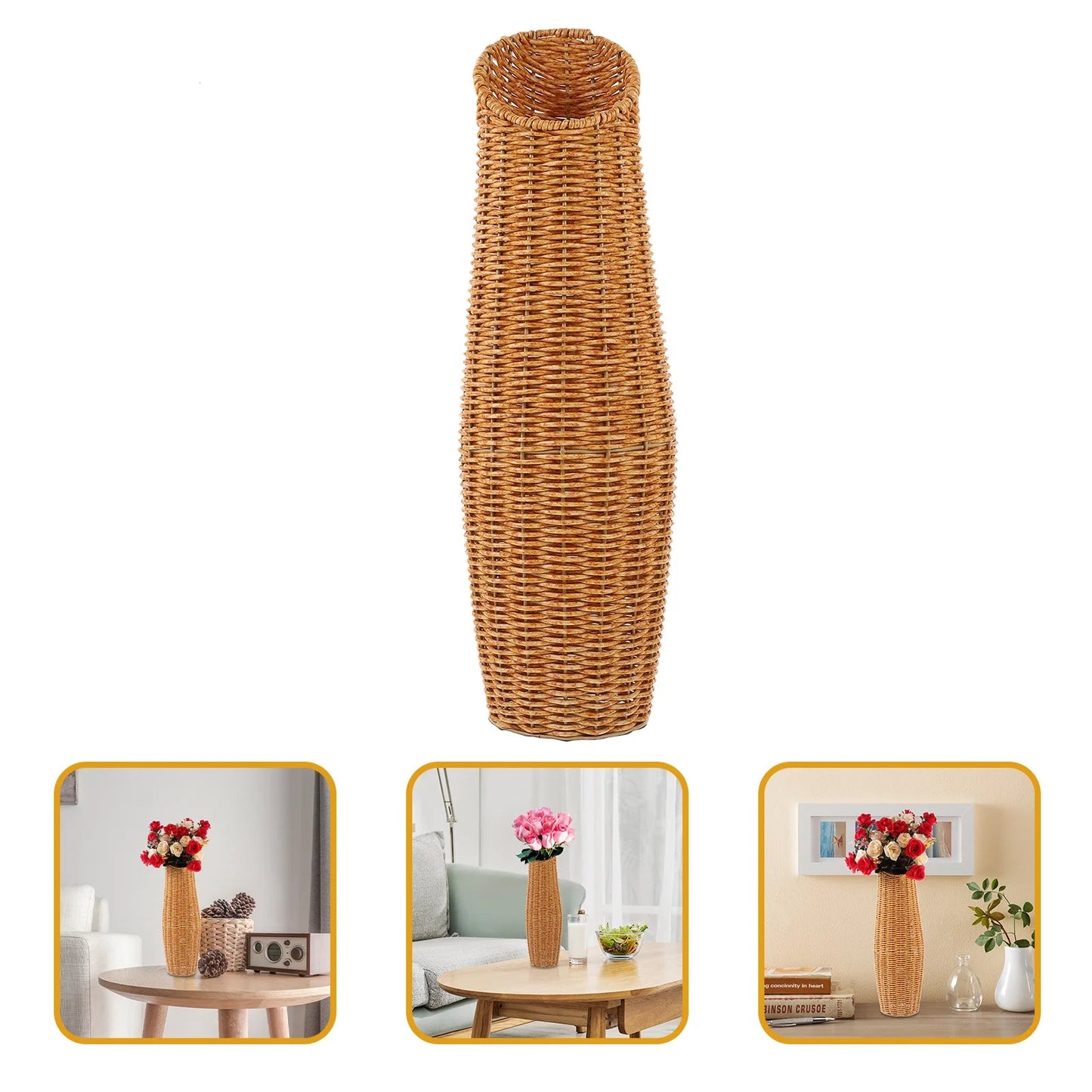 Large Rustic Rattan Floor Vase