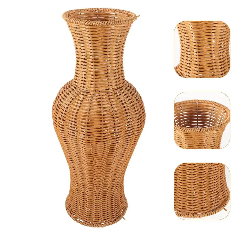 Large Rustic Rattan Floor Vase