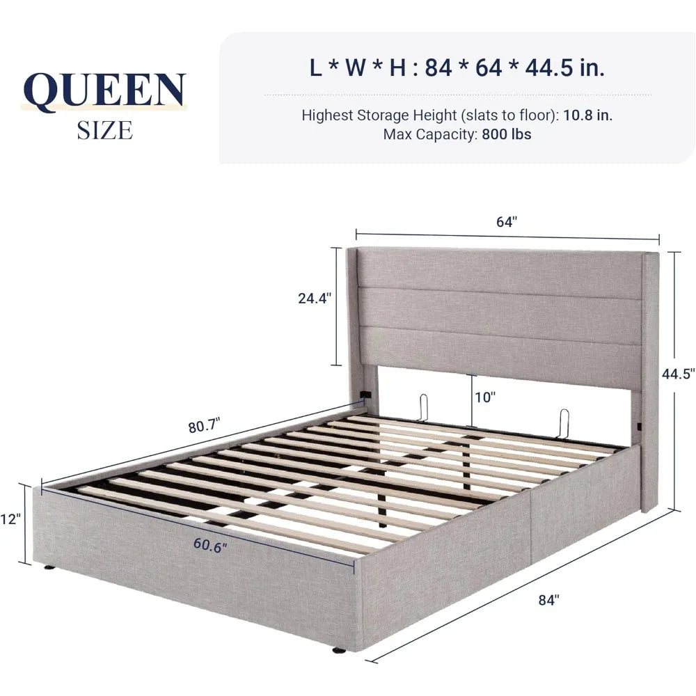 Light Beige Hydraulic Storage Bed