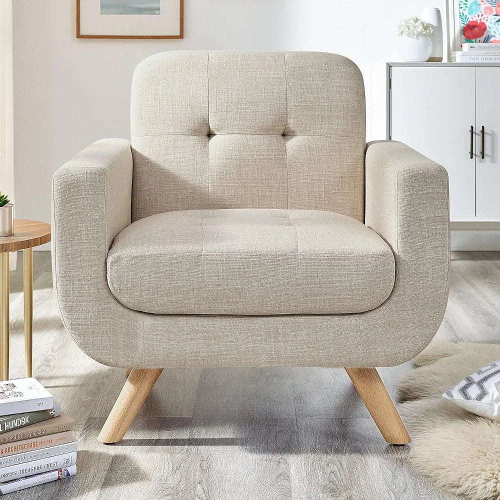 Light Beige Linen Accent Armchair