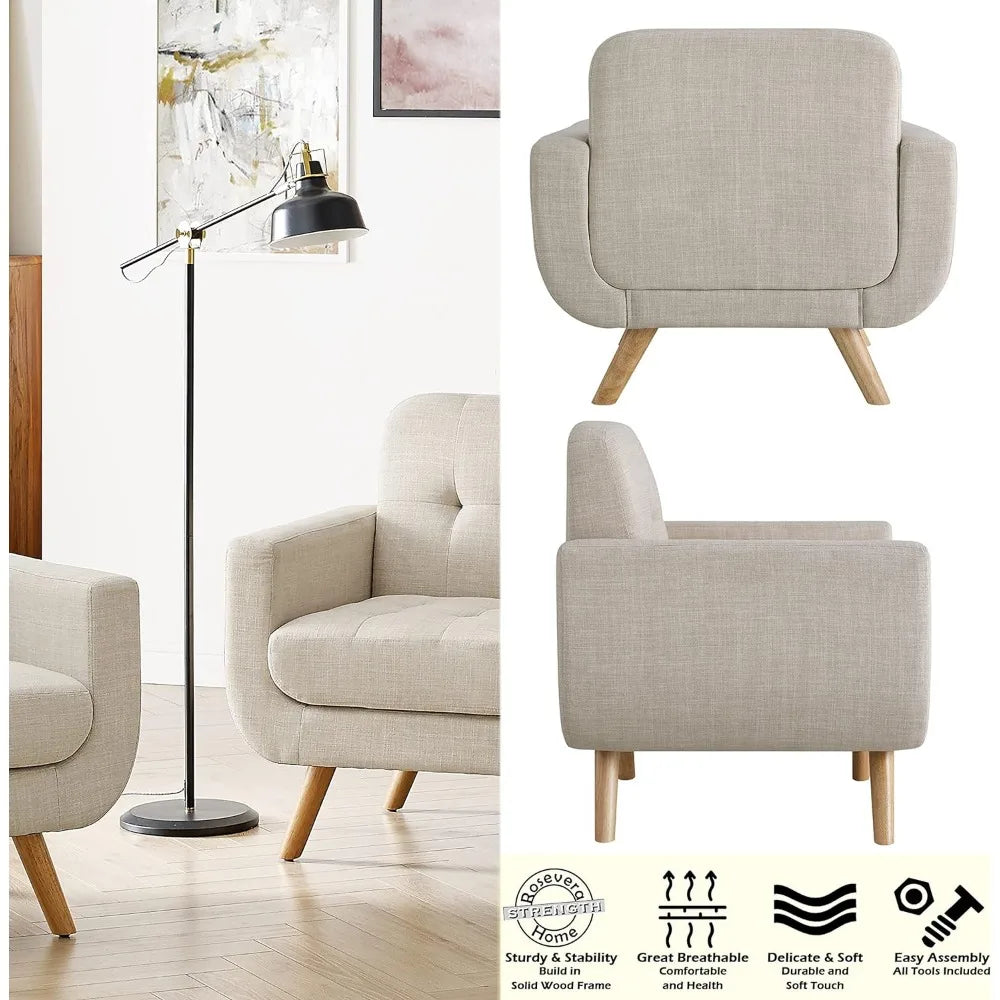 Light Beige Linen Accent Armchair