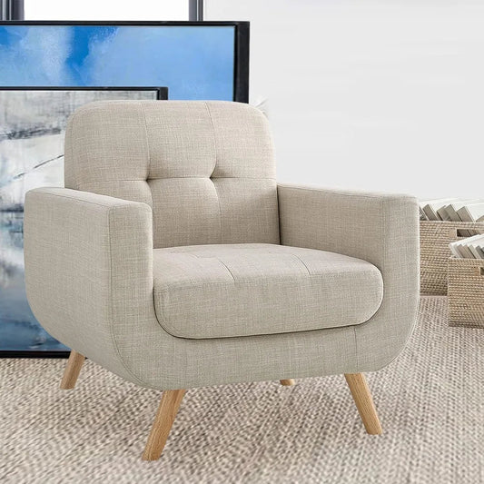 Light Beige Linen Accent Armchair