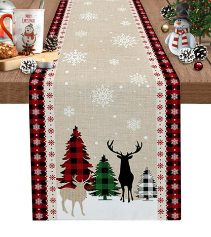 Linen Christmas Tree Ball Table Runner