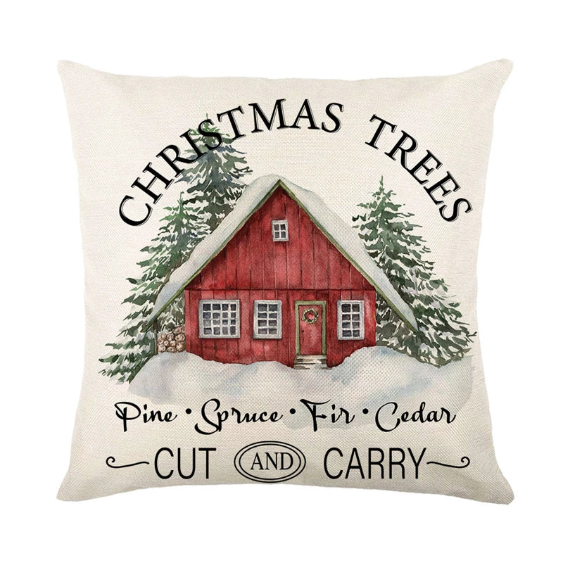 Linen Merry Christmas Pillow Cover 45x45cm