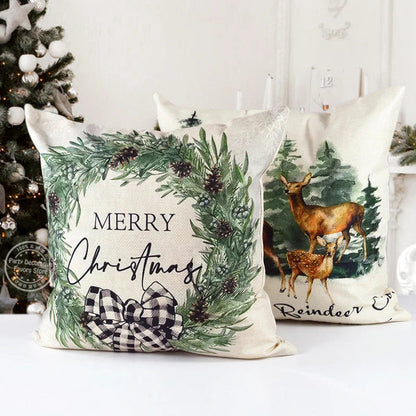 Linen Merry Christmas Pillow Cover 45x45cm