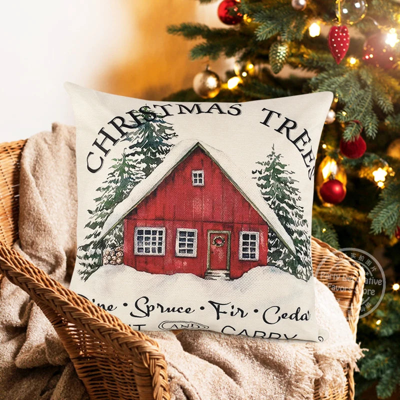 Linen Merry Christmas Pillow Cover 45x45cm