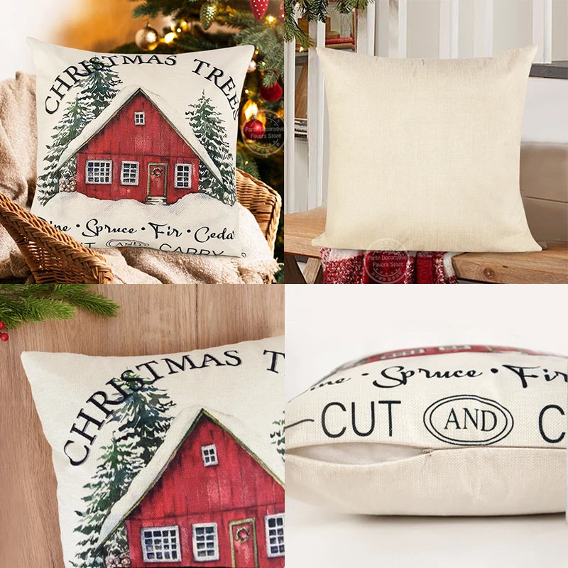 Linen Merry Christmas Pillow Cover 45x45cm