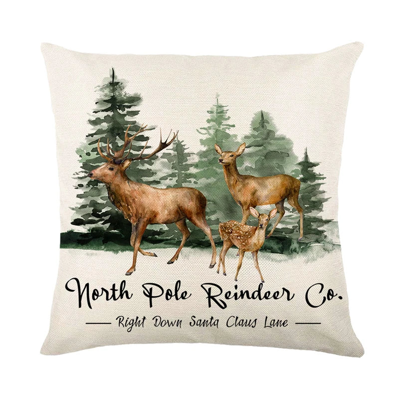 Linen Snowman Elk Xmas Pillow Cover