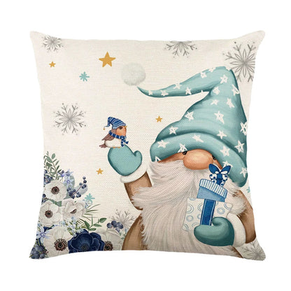 Linen Snowman Elk Xmas Pillow Cover