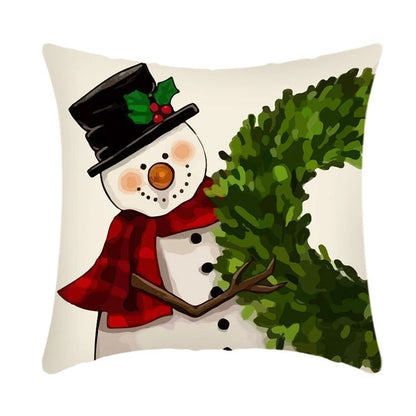 Linen Snowman Elk Xmas Pillow Cover