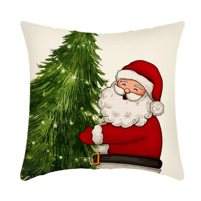 Linen Snowman Elk Xmas Pillow Cover