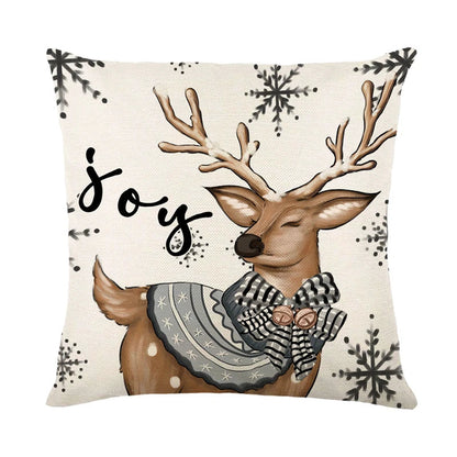 Linen Snowman Elk Xmas Pillow Cover