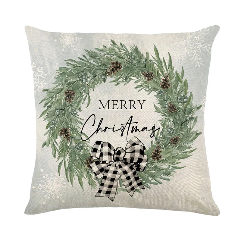 Linen Snowman Elk Xmas Pillow Cover