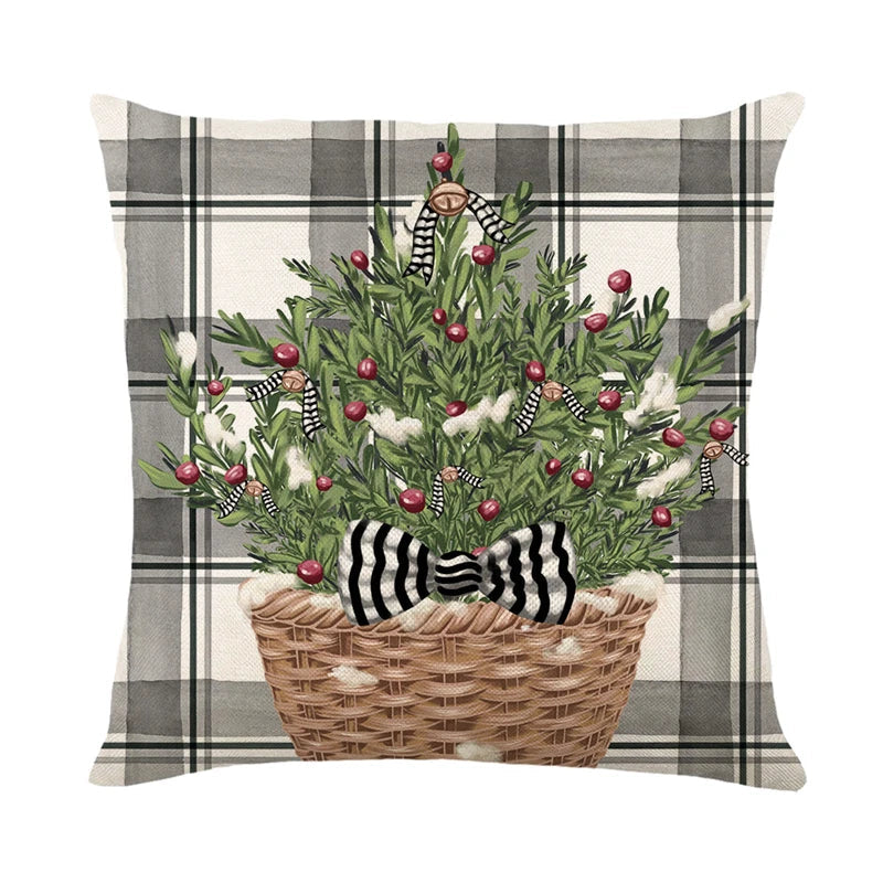 Linen Snowman Elk Xmas Pillow Cover