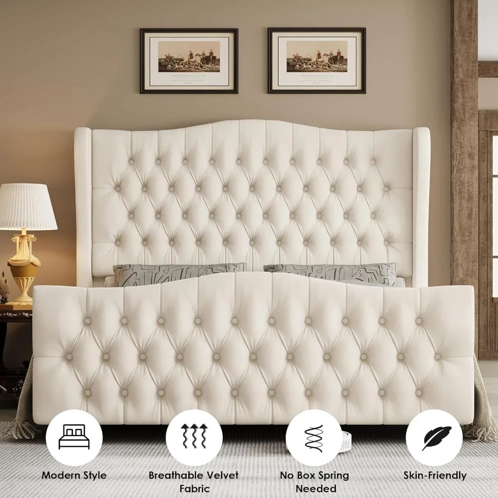 Luxurious Velvet King Bed Frame