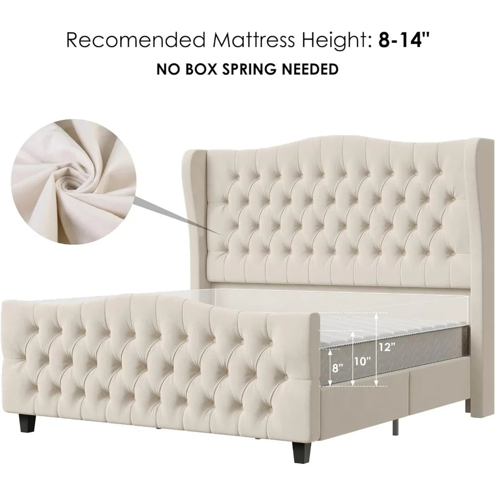 Luxurious Velvet King Bed Frame