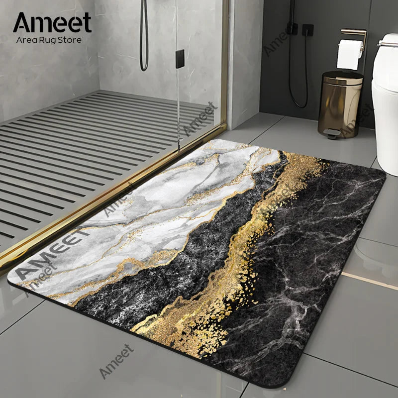 Luxury Gold Black Marble Bath Mat