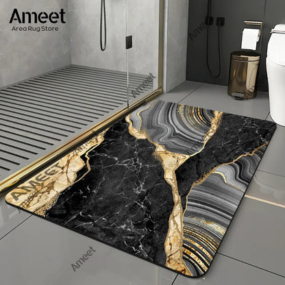 Luxury Gold Black Marble Bath Mat