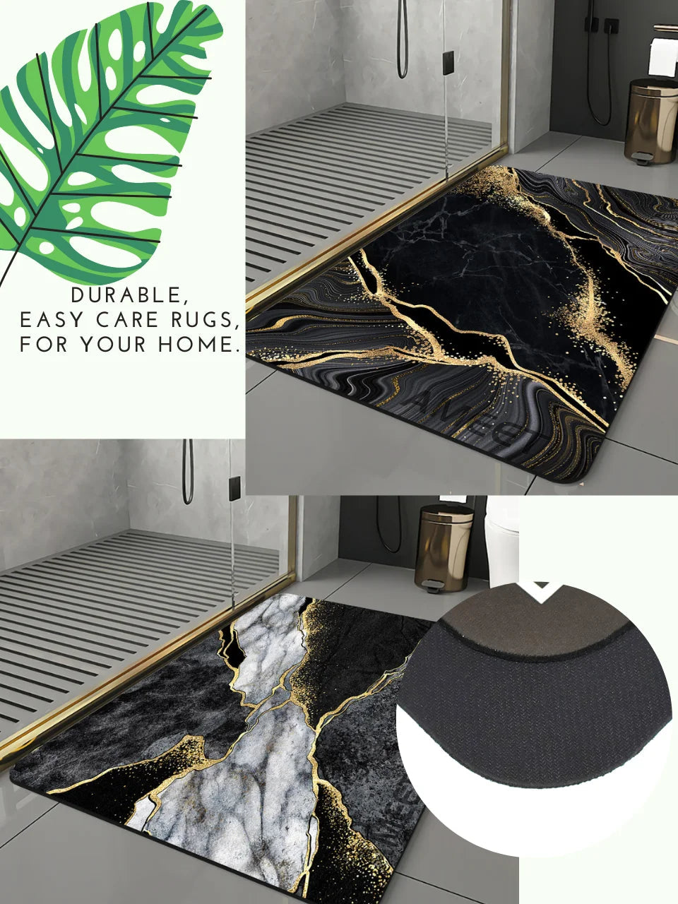 Luxury Gold Black Marble Bath Mat