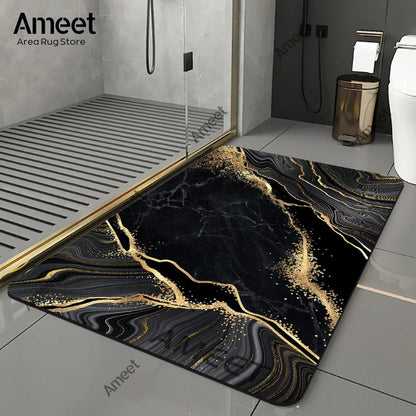 Luxury Gold Black Marble Bath Mat