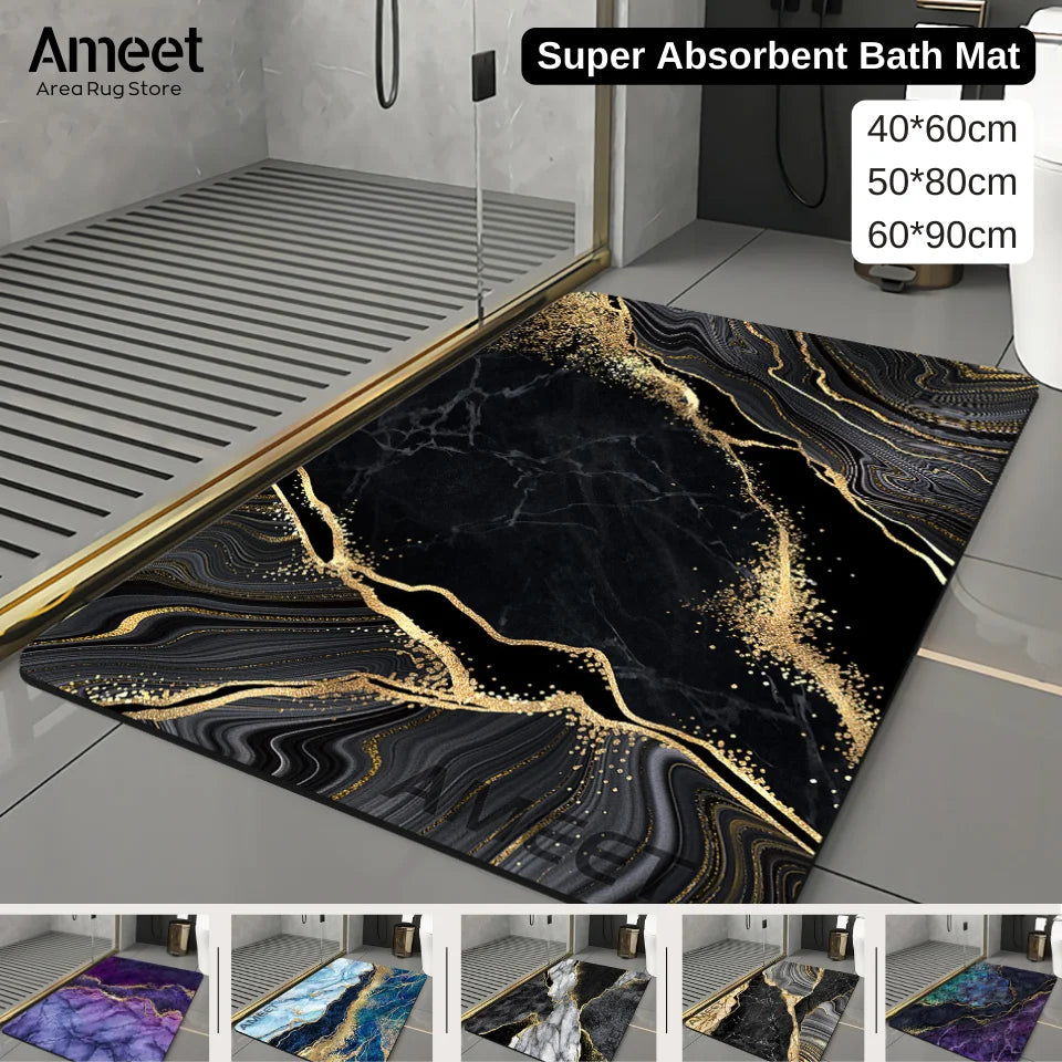 Luxury Gold Black Marble Bath Mat