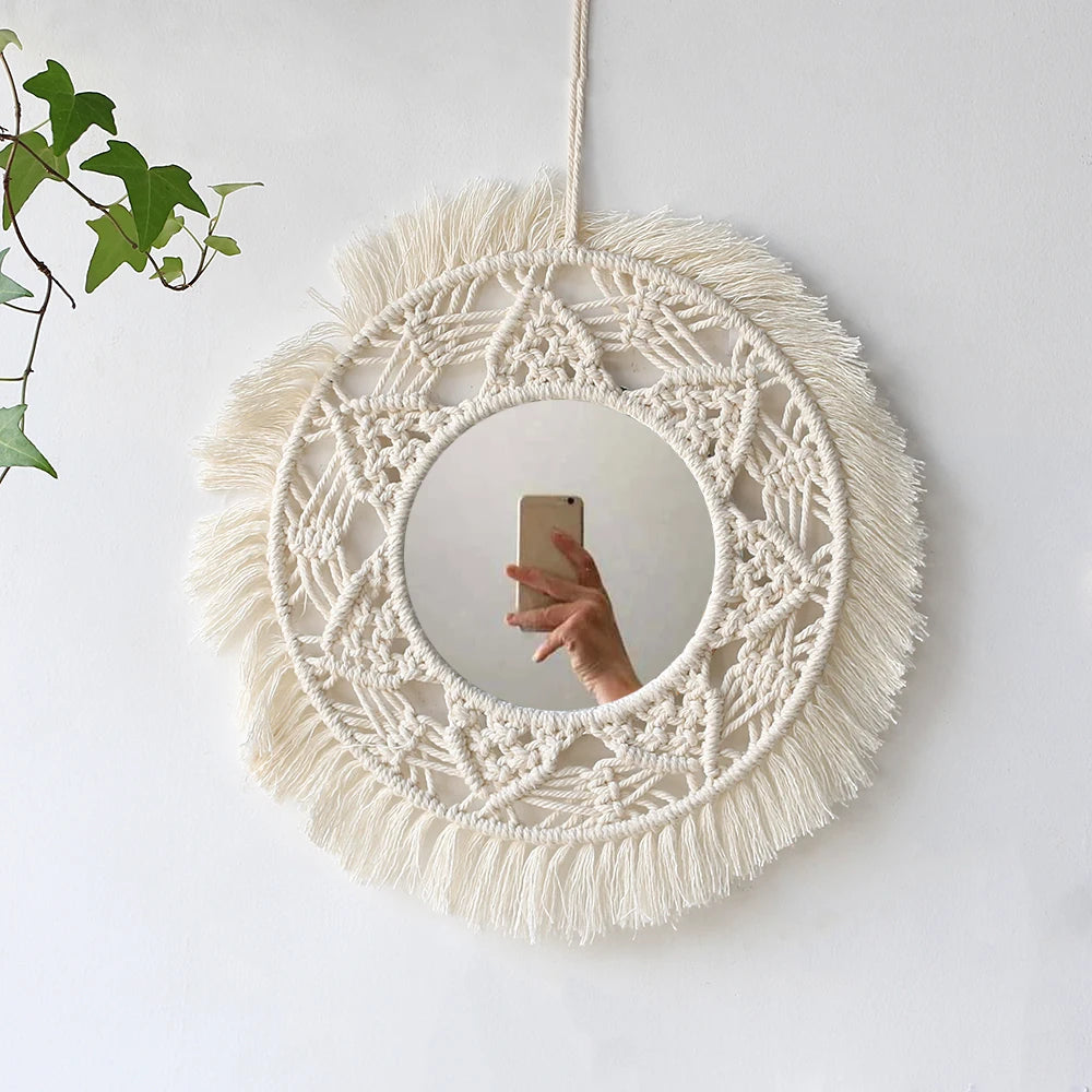 Macrame Boho Wall Mirror 24"