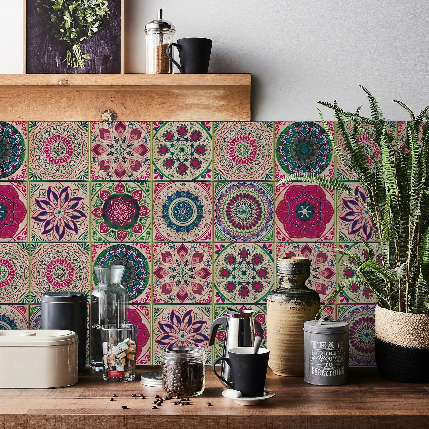 Mandala Retro Pattern Glossy Tile Stickers