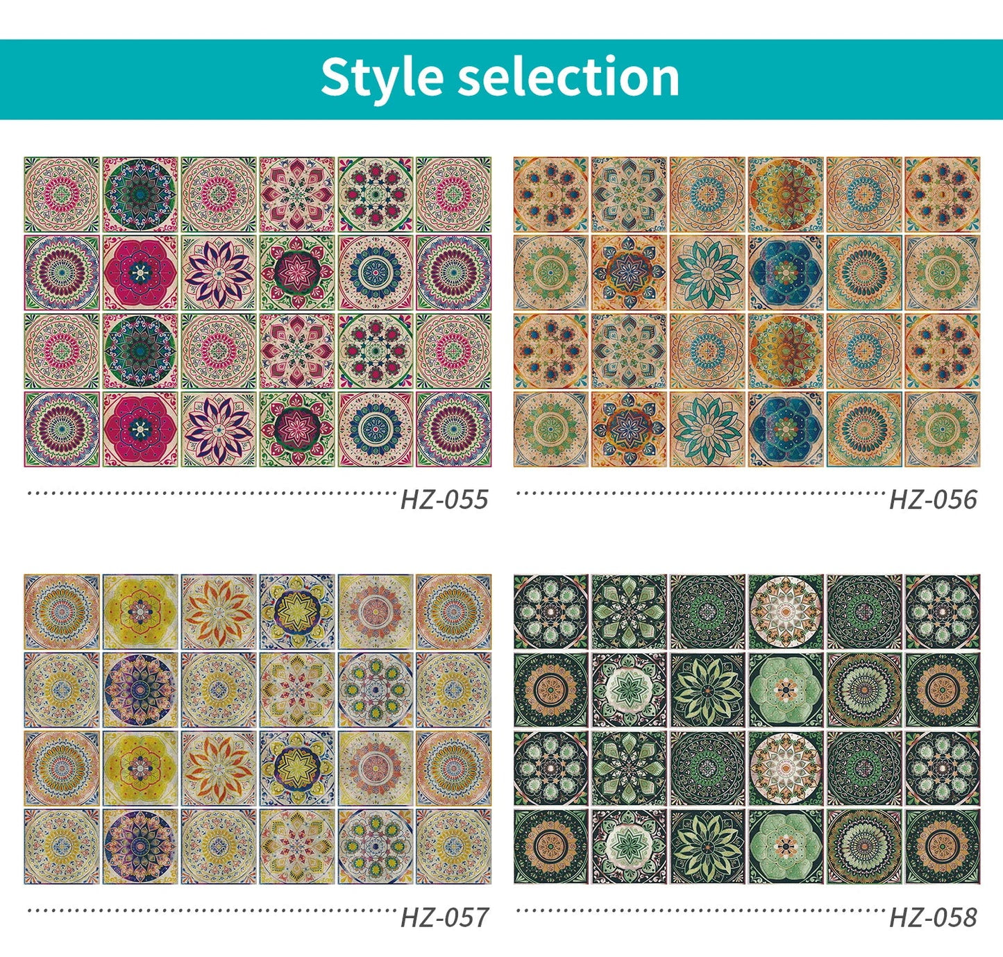 Mandala Retro Pattern Glossy Tile Stickers