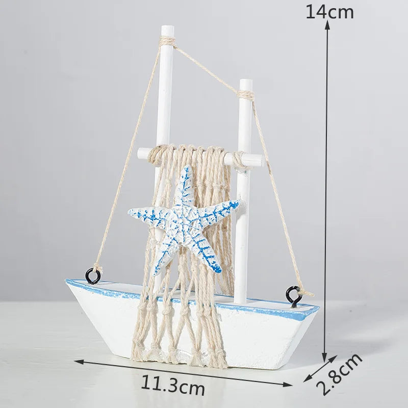 Mediterranean Wooden Sailing Boat Ornament