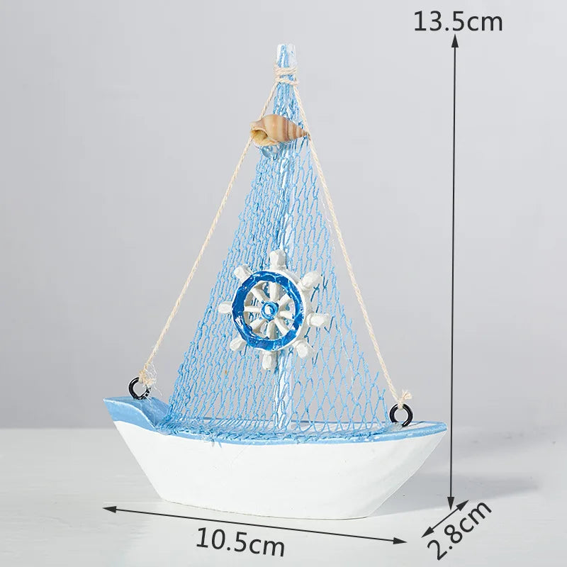 Mediterranean Wooden Sailing Boat Ornament