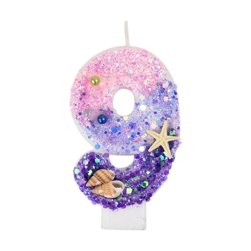 Mermaid Number Cake Candle - Pink Purple