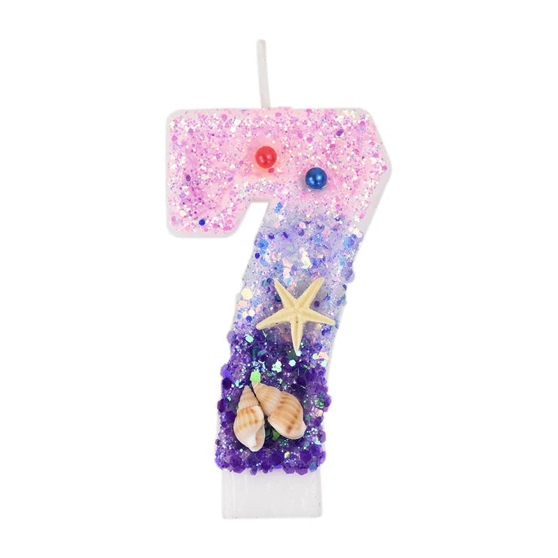 Mermaid Number Cake Candle - Pink Purple