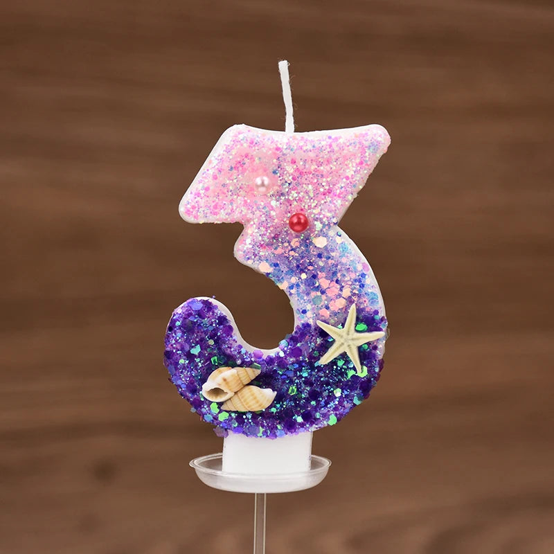 Mermaid Number Cake Candle - Pink Purple