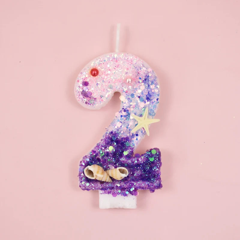 Mermaid Number Cake Candle - Pink Purple