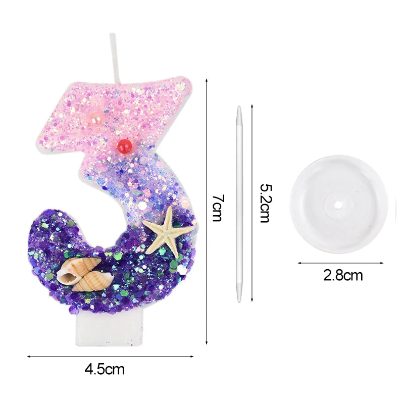 Mermaid Number Cake Candle - Pink Purple