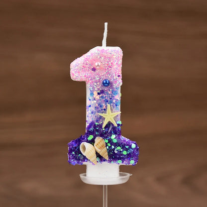 Mermaid Number Cake Candle - Pink Purple