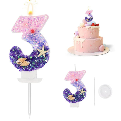 Mermaid Number Cake Candle - Pink Purple