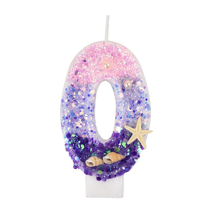 Mermaid Number Cake Candle - Pink Purple