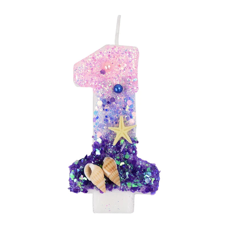 Mermaid Number Cake Candle - Pink Purple